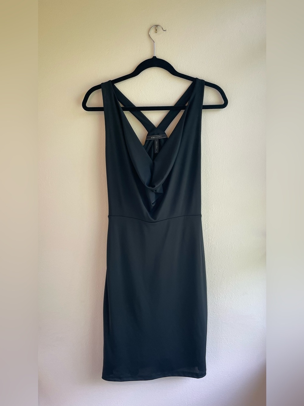 BCBGMaxAzria Black Cowl Neck Crossback Mini Dress Size S Going Out Date Night